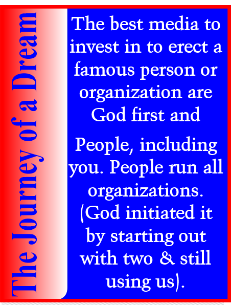The best media to invest in to erect a famous person or organization is God first and people second.