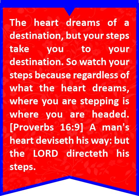 The heart dreams of a destination, but the steps take you there, so watch your steps. Regardless of what the heart dreams, where you are stepping is where you are heading.